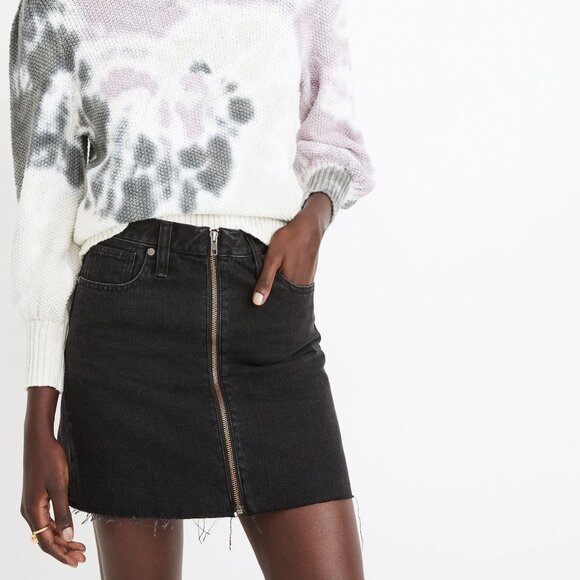 Madewell Rigid Denim A-Line Exposed Zip Mini Skirt in Lunar Wash Size 27 EUC - Picture 1 of 12